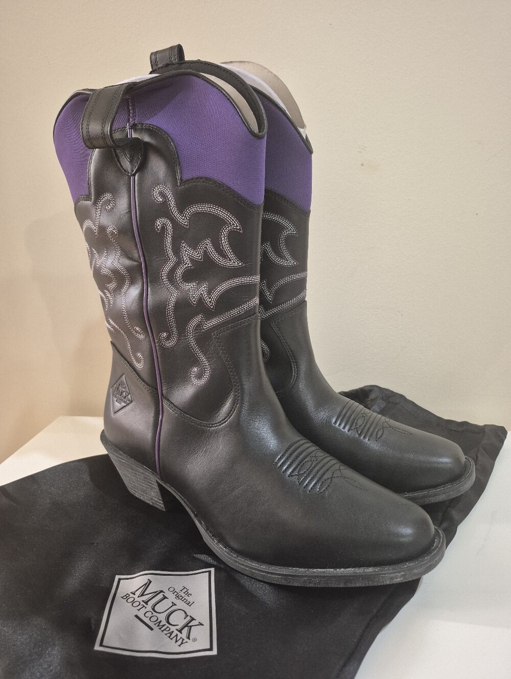 Muck Boot Womens Western Square Toe Casual Boots Mid Calf Low Heel 1-2"